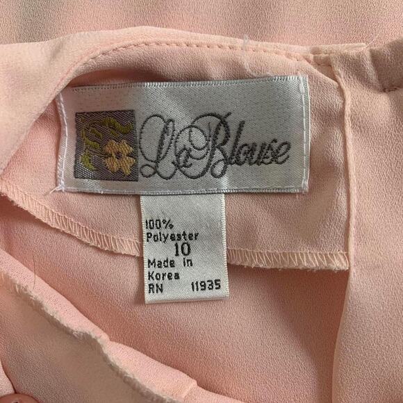 Vintage 80s La Blouse Top Size 10 Pink Long Sleeve Collared Sheer Embroidered - Picture 4 of 4